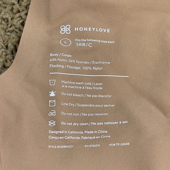NWT HoneyLove Womens Silhouette Wireless Bonded Support Bra Sz L 38 B/C Sand - Picture 8 of 11